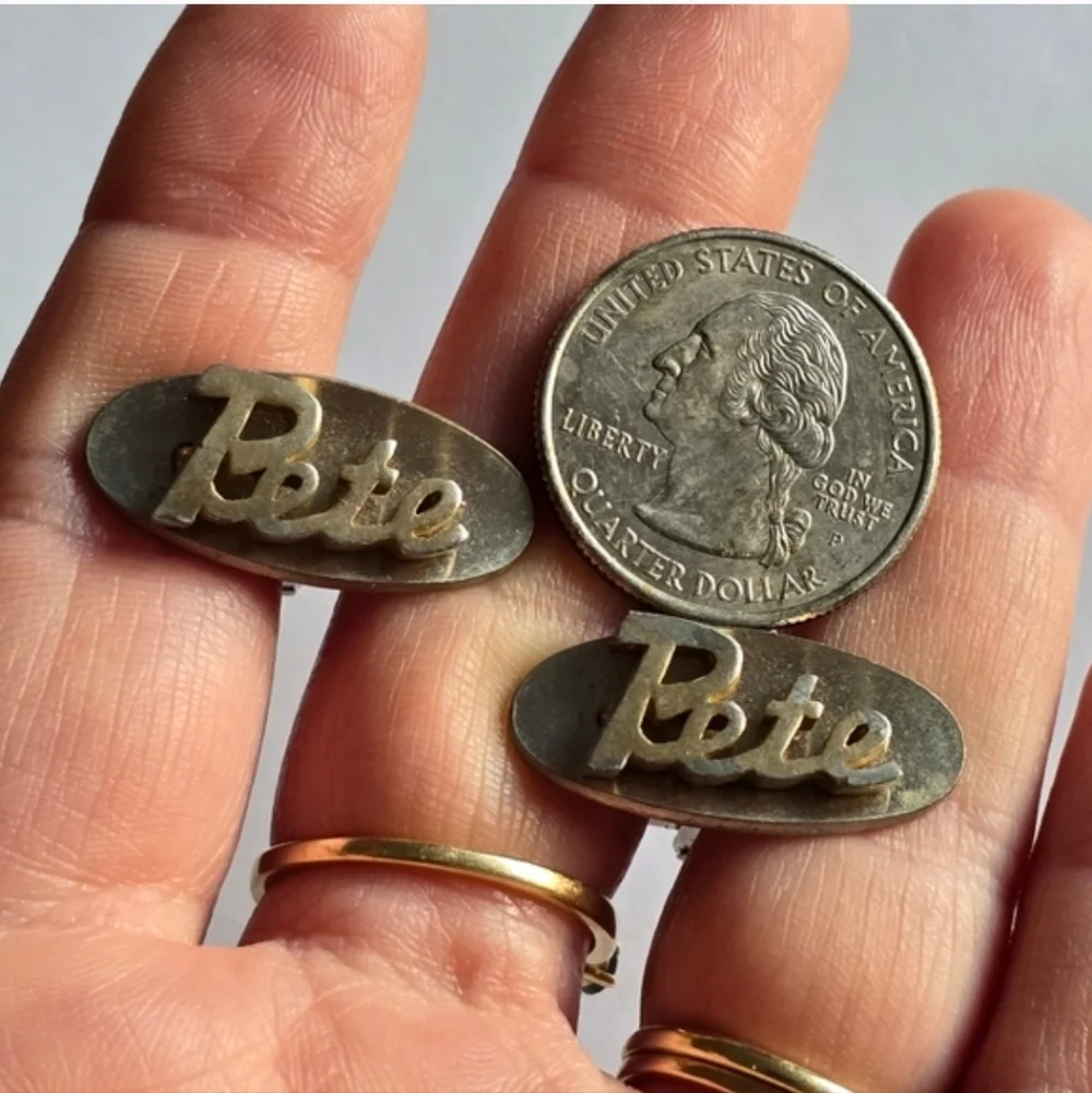 Vintage Pete cuff links name jewelry Peter gold silver tone cufflinks